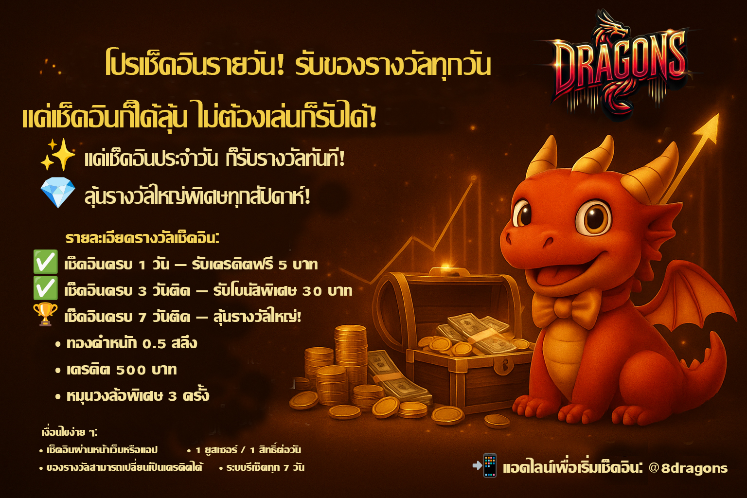 โปรเช็คอินรายวัน! รับของรางวัลทุกวัน แค่เช็คอินก็ได้ลุ้น