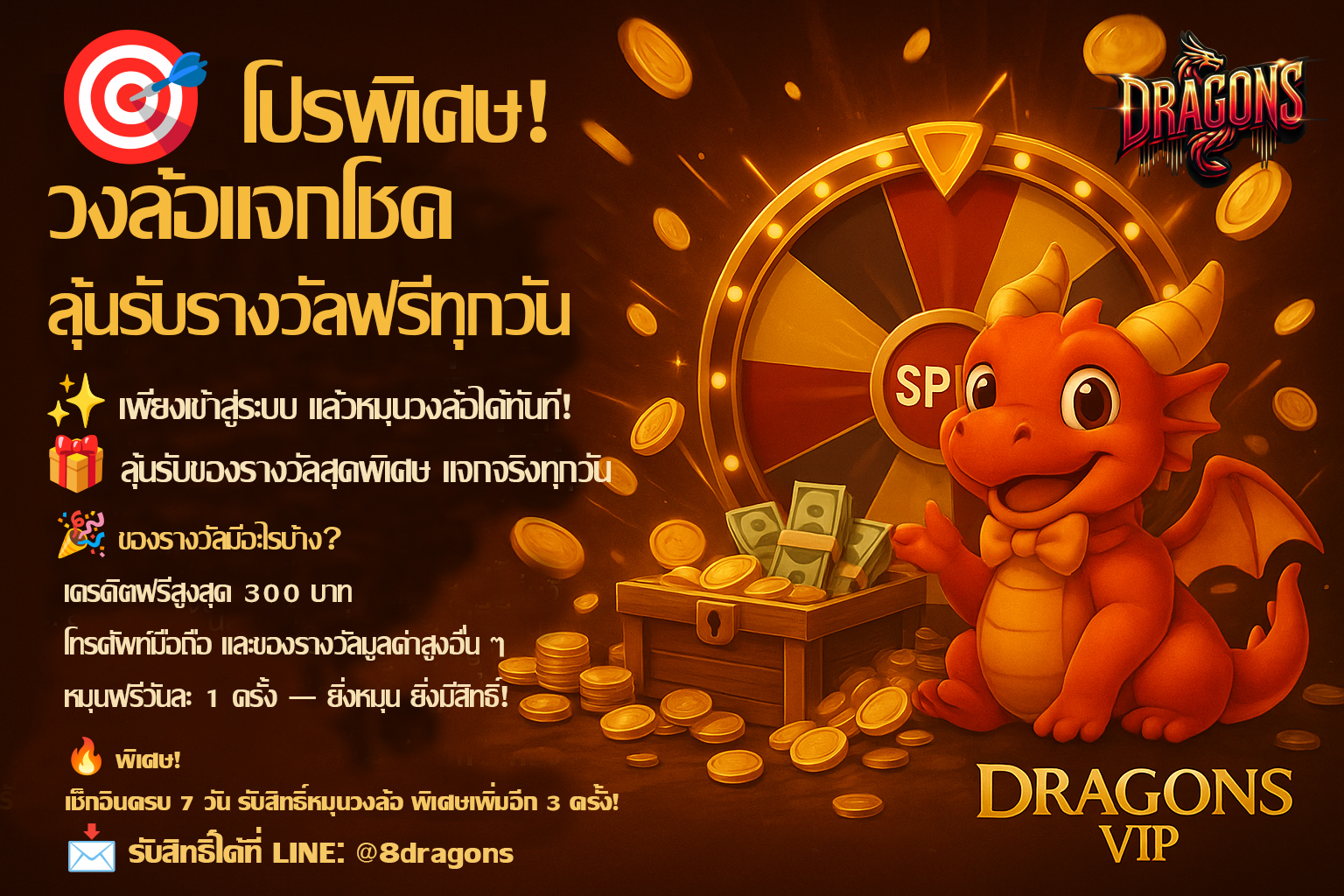 🎯 โปรพิเศษ! วงล้อแจกโชค ลุ้นรับรางวัลฟรีทุกวัน
