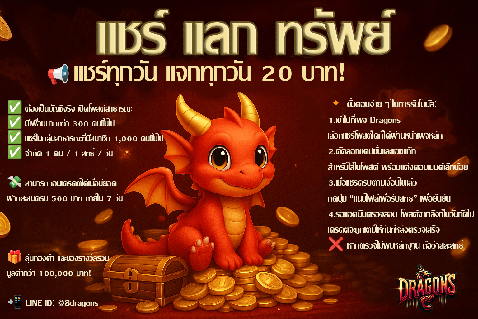 แชร์ แลก ทรัพย์ 📢 แชร์ทุกวัน แจกทุกวัน 20 บาท!